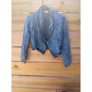 Champagne West Vintage 80s Acid Wash Denim Asymmetrical Cropped Jacket Blue Sz 7